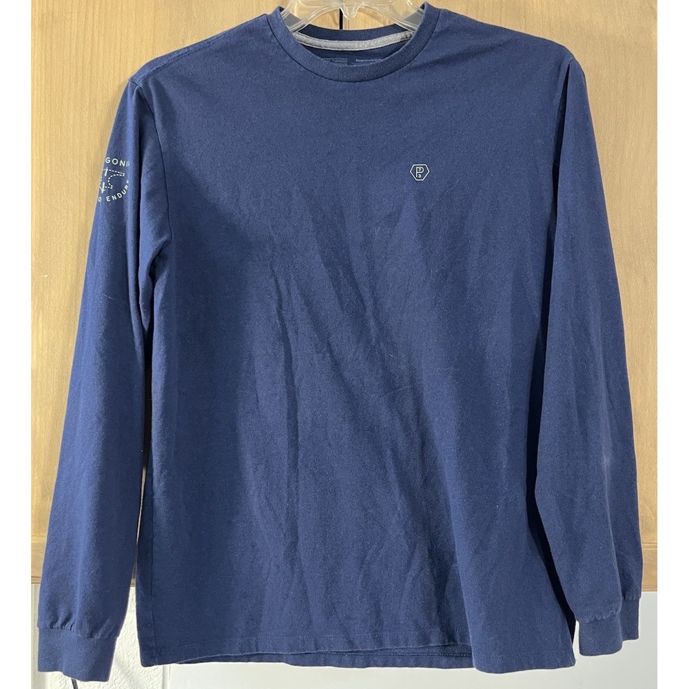 Patagonia Long Sleeve Shirt Mens Small Blue Responsibili-Tee Graphic Tee